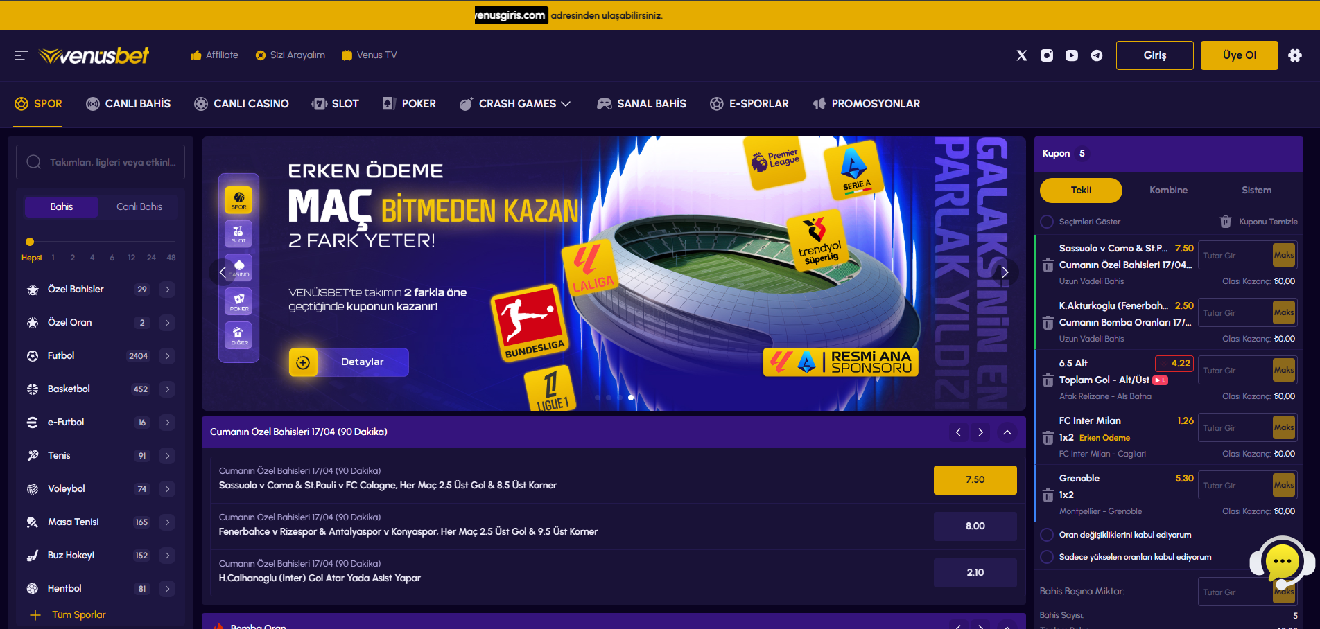 Venusbet Spor Bahisleri: Canlı Bahis ve E-Spor